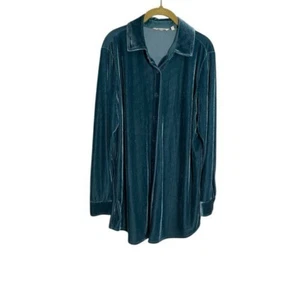 Soft Surroundings Teal Velvet Button-Up Shirt Medium - Picture 1 of 5