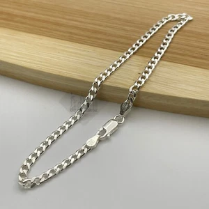 Italian Solid Sterling Silver Curb Chain Bracelet Thick 925 Silver Bracelet 3MM - Picture 1 of 5