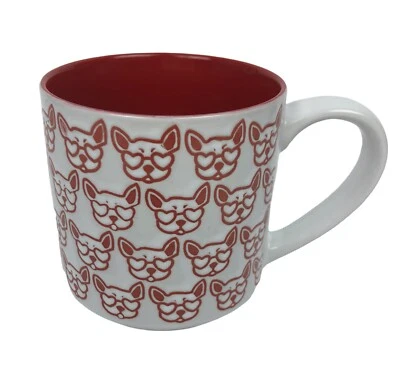 Taza apilable roja blanca en relieve taza bulldog francés gafas de sol en forma de corazón Foto 1 de 4