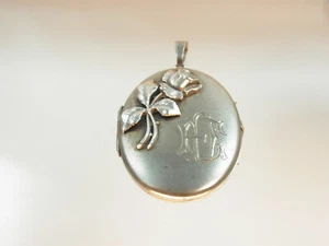 Antikes großes Jugendstil Medaillon Alpaca versilbert mit Rosenstrauss um 1930 - Bild 1 von 9