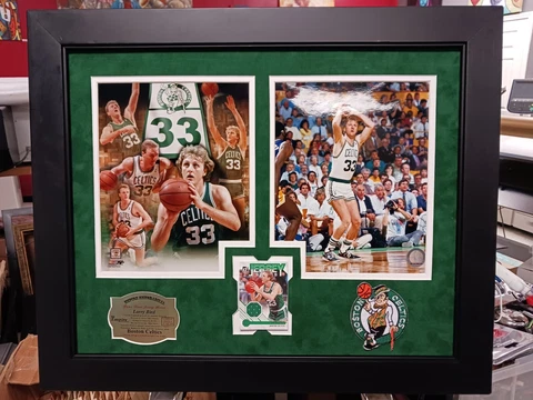 Boston Celtics Larry Bird photo game used Jersey panini collage MVP patch Cover