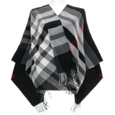 Fraas Women's Fraas Plaid Cape Sweater with Fringe-Trim - Black One Size - Image 1 of 4