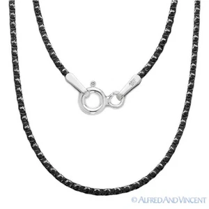 .925 Sterling Silver Black Rhodium 1mm 4-Sided Snake Link Italian Chain Necklace - Picture 1 of 1