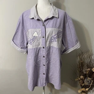 Vtg 80s SUNNY LADY Women Button Up Purple Striped Shirt Top 100% Cotton Sz 26W - Picture 1 of 8