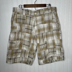 Vintage Billabong Shorts Mens 36 Beige Brown Madras Plaid Board Pockets - Picture 1 of 15