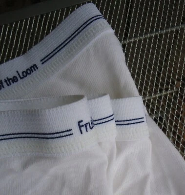 NOS Vtg White 100% Cotton Fruit of the Loom Blue Stripe Band Sz L 12 Boy Unworn  Foto 1 de 4