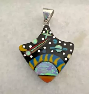 Navajo Multistein Inlay 925 Silber Anhänger Indianer Zuni Himmel Sonne Sternenhimmel - Bild 1 von 6