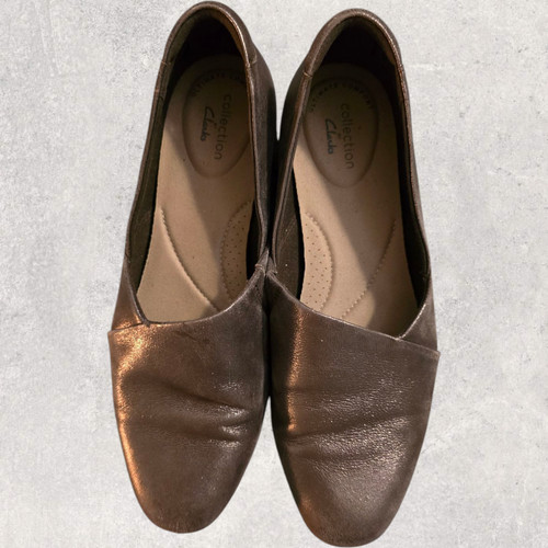 Mocassino Clarks Juliet donna 7 5 slip on pelle marrone metallizzato scarpa con tacco comodo