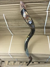  Kudu Horn Shofar pintado con Lion Of Judah 40-42 pulgadas ** increÃ­ble pieza de arte **