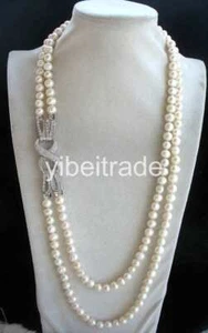 2rows freshwater pearl white near round 8-9mm necklace 24-26inch  - Picture 1 of 1