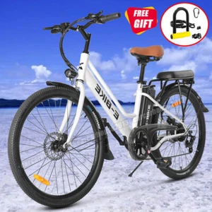 26'' 750W Axiniu Commuter Electric Bikes Ebikes for Adults E-bike White w/U-Lock - Picture 1 of 22