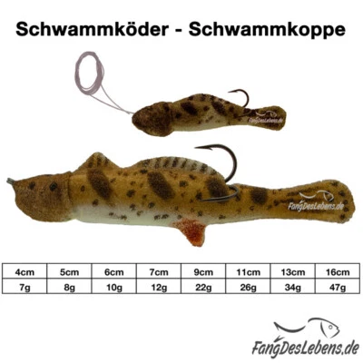 SchwammKöder BRAUN, Huchen, Raubfisch, Wobbler, Mühlkoppe Grundel, Köder, Dolm - Bild 1 von 2