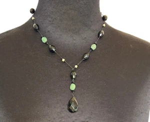 Lia Sophia Necklace Dangle Jade And Black Crystal And Beads On Black Chain 19” - Picture 1 of 11