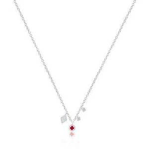 14K White Gold Dainty Necklace with Ruby & Diamond Accents Fine Jewelry Meira T - Picture 1 of 5