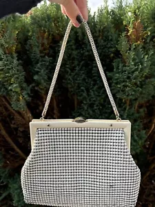 Vintage Evening Bag White Glomesh Handbag - Picture 1 of 7