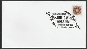 US 5426 Holiday Wreaths Gold & Red Ribbon BWP FDC 2019 - Picture 1 of 1