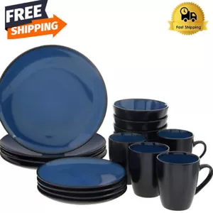 16 Piece Round Reactive Glaze Stoneware Dinnerware Set Service for 4 for Kitchen - Picture 1 of 11