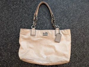 COACH Madison Embossed Python Leather Satchel Shoulder Bag Purse Beige  - Picture 1 of 11