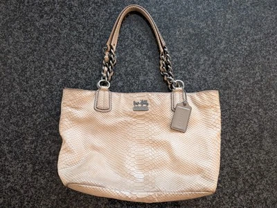 COACH Madison Embossed Python Leather Satchel Shoulder Bag Purse Beige  - Image 1 of 4