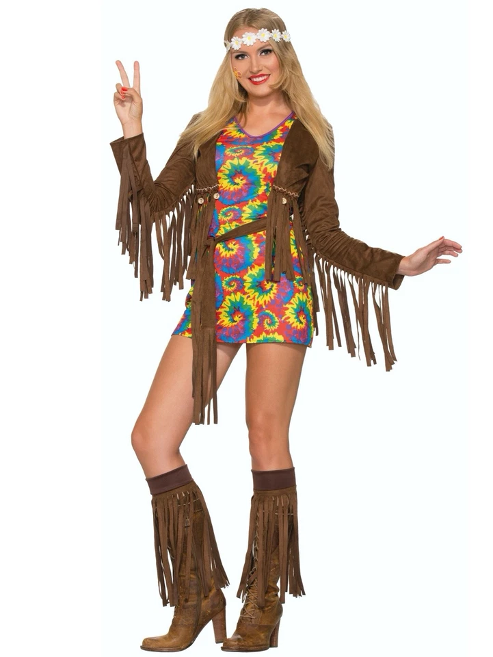 Disfraz Hippie Shimmy Mini Años 70 Hippy Retro Bohemio Adulto Mujer Foto 1 de 1