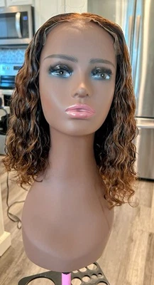 Peluca de cabello humano rizado apta para principiantes, sin pegamento, 16" Foto 1 de 4