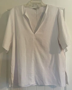 Neu mit Etikett Vince Damen-Kurzärmel weiß V-Ausschnitt Leinenmischung. " Bluse L - Bild 1 von 5
