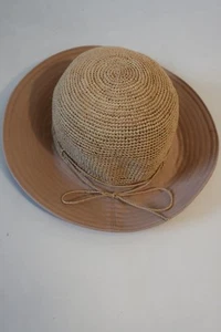 Womens Helen Kaminski Natural Tan 100% Raffia Crown 100% Cotton Brim Hat OS - Picture 1 of 7