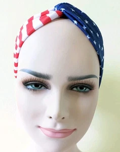 Red White Blue stripe Head wrap turban twist fabric headband New Patriotic - Picture 1 of 4