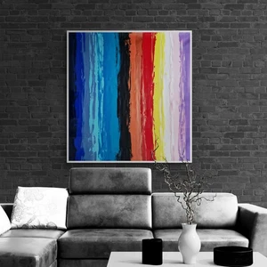 Capas de colores vibrantes de lienzo acrílico abstracto único en su tipo - 33x29 pulgadas - Imagen 1 de 12