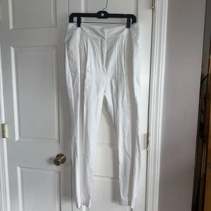 NY&Co. Hose hoher Bund Plissee weiß Leinenmischung Gr. M Neu - Bild 1 von 3