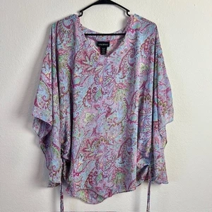 Lane Bryant Size 14/16 Paisley Print Blouse Sheer Chiffon Lightweight Dopamine - Picture 1 of 9