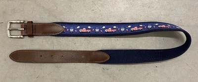 Vineyard Vines Football Tailgate Canvas Leather Club Belt Size 30 Blue Red Mens - Image 1 of 4