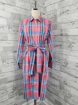 Camisa J Crew Manga Larga Abotonada Algodón Popelina Rosa Azul Cuadros Para Mujer 8 Foto 1 de 4