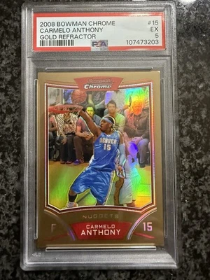 Carmelo Anthony 2008-09 Bowman Chrome #15 Gold Refractor #/50 PSA 5 HOF - Image 1 of 2
