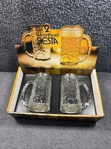 Boxed 2 Vintage Ravenhead Siesta Glas Krug - Bier Becher 1970er Rindeneffekt 13oz - Bild 1 von 14