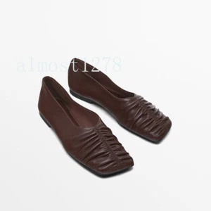 Scarpe da ballo donna MASSIMO DUTTI punta quadrata vera pelle morbide piatte - Foto 1 di 16