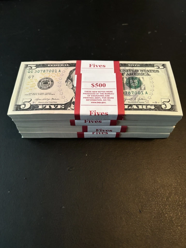 100 ($5 Bills) - 100 Uncirculated Sequential Five Dollar Bills - US Paper Money - Image 1 of 1
