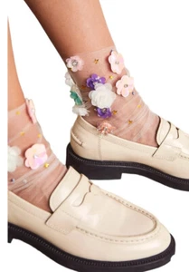 Free People High Heel Jungle Katherine Eisman Socks RRP £34 Mesh 3D Sequin White - Picture 1 of 4