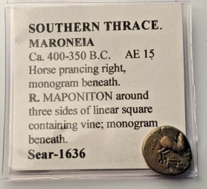 THRAKIEN MARONEIA AE 14 CA. 400-350 V. Chr. PFERDANZING - TRAUBENREBE - Bild 1 von 2