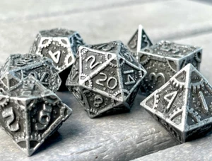 Dragon Steampunk Steel - 7 Piece Metal Polyhedral DND RPG 5e Dice Set - Picture 1 of 4