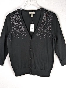 Loft Strickjacke Pullover Large Petit Schwarz Perlen V-Ausschnitt Klassisch Büro Neu - Bild 1 von 10