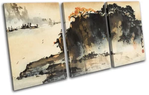 Asian Oriental Watercolour Abstract TREBLE CANVAS WALL ART Picture Print - Picture 1 of 1