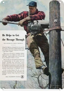 1949 NORMAN ROCKWELL BELL TELEPHONE LINEMAN Art DECORATIVE REPLICA METAL SIGN - Picture 1 of 1