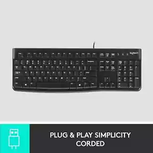 Logitech K120 Wired Keyboard for Windows, USB Plug-and-Play QWERT - Black - Picture 1 of 10