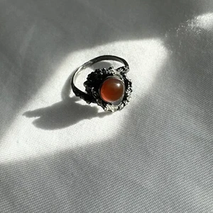 Anillo Tono Plata Cornalina 6.5 Anillo Tamaño Vintage Topacio Piedra Naranja - Imagen 1 de 7