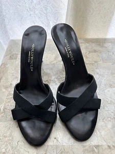 HOLLYWOULD Black Leather Slip On 3” Stiletto Heel  Size 8 B Made In Italy - Picture 1 of 9