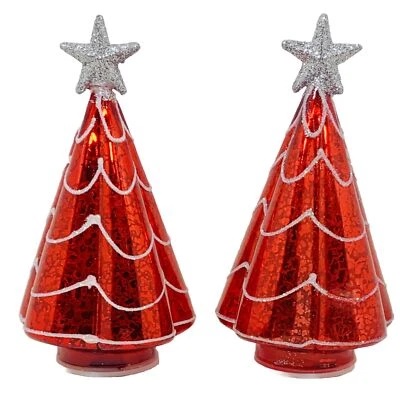 CHRISTMAS TREE Light Red Plastic w/ Glitter Battery Operated Holiday Decor 5.5”H - Image 1 of 4