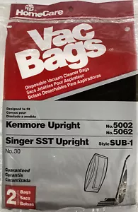 HOMECARE Upright Kenmore 5002/5062 Singer SST Universal 2PK Vacuum Bags #30 - Picture 1 of 2