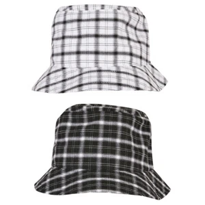Yupoong Check Bucket Hat Anglerhut Sweatband Krempe Carre Noir Blanc Cap - Picture 1 of 9