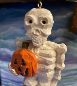 Halloween Decoration -Wind Chime -Carved Resin Skeleton W/Pumpkin •World Bazaar - Picture 1 of 7